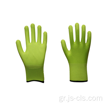PU Series Green Polyester Palm PU Gloves